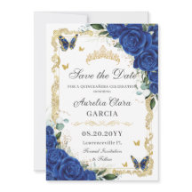 Elegante Quinceañera Royal Blue Floral Vintage Dou