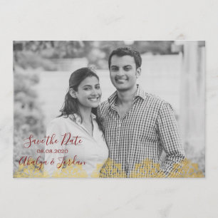 Reserve A Data Elegante Red n Dourado Ganesha & Mehndi Salvem a D