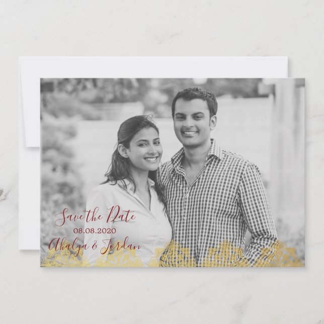 Reserve A Data Elegante Red n Dourado Ganesha & Mehndi Salvem a D (Frente)