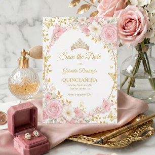 Reserve A Data Elegante Rosa Bege Quinceañera Borboleta Dourada