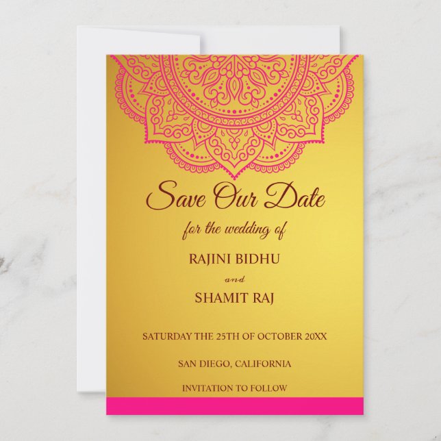 Reserve A Data Elegante Rosa Dourada Paisley Indian Hindu Wedding (Frente)