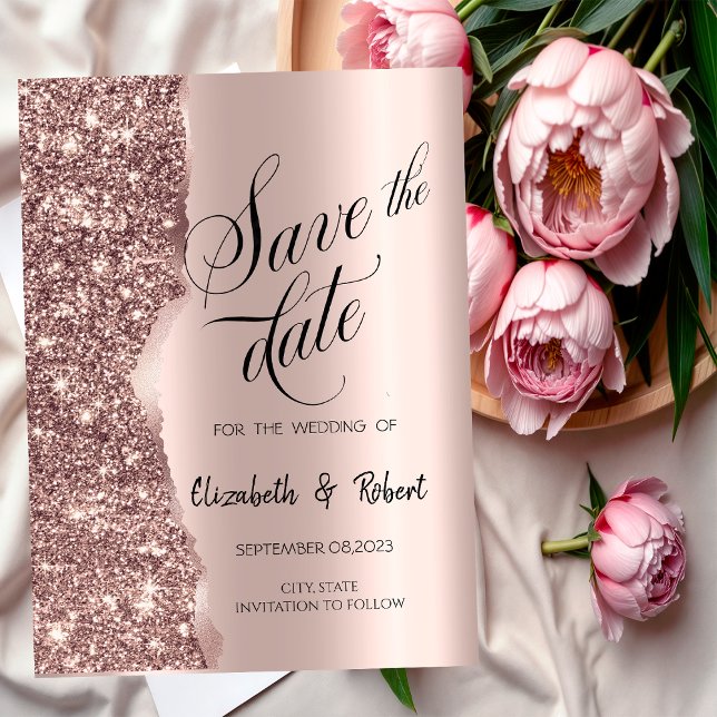 Reserve A Data Elegante Rosa Dourado Brilho Script Salve A Data (Criador carregado)