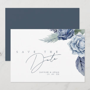 Reserve A Data Elegante Rosa Floral Azul Real Casamento Salve o