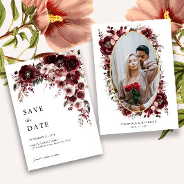 Reserve A Data Elegante Rosa Floral Vermelha Borgonha Casamento