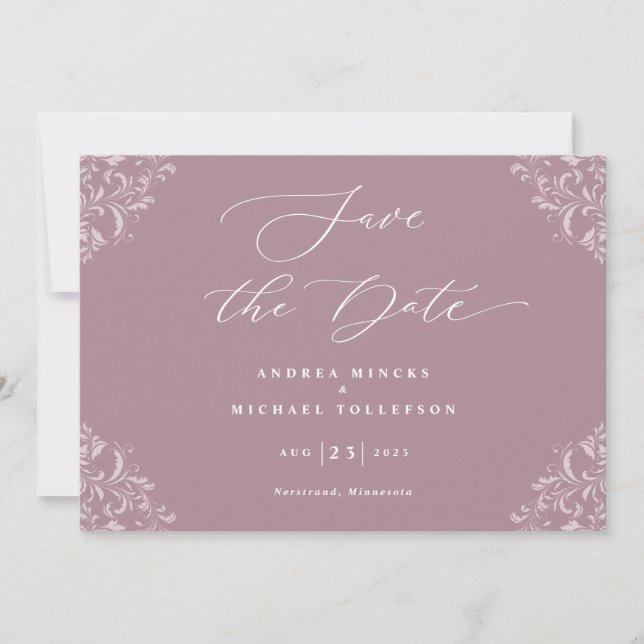 Reserve A Data Elegante Rosa Poeira Rosa Casamento Salve A Data (Frente)