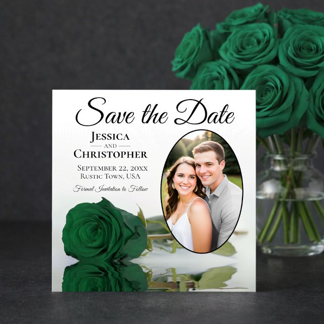Reserve A Data Elegante Rosa Verde Esmeralda com Fotografia Oval  (Criador carregado)