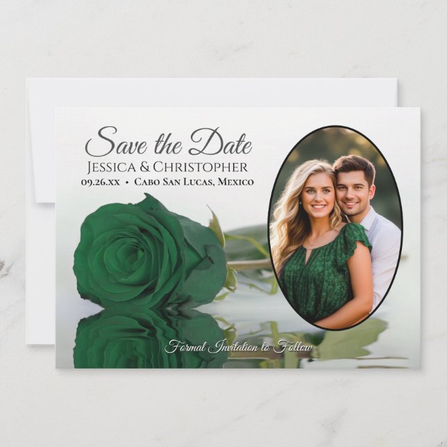 Reserve A Data Elegante Rosa Verde Esmeralda Oval Fotografia Casa (Frente)