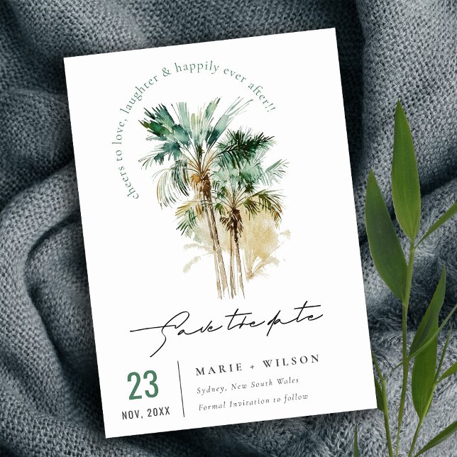 Reserve A Data Elegante Roteiro de Palmeiras em Aquarela Tropical (Criador carregado)