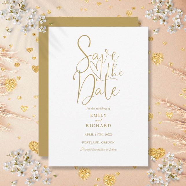 Reserve A Data Elegante Roteiro Moderno Casamento Dourado (Elegant Modern Script Gold Wedding Save The Date)