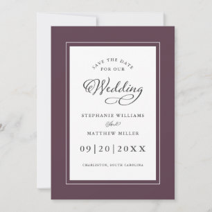 Reserve A Data Elegante Roxo Noivado Casamento Chic Caligrafia