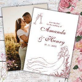 Reserve A Data Elegante Rustic Hand Desenhou Casal Burgundy Foto