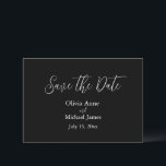 Reserve A Data Elegante Salve a Data em Branco e Preto em Letra d<br><div class="desc">Cartão simples moderno de “Salve a Data” branco e preto. Os nomes são feitos em letra de forma elegante. Perfeito para aquele casamento de primavera,  verão,  outono ou inverno.</div>