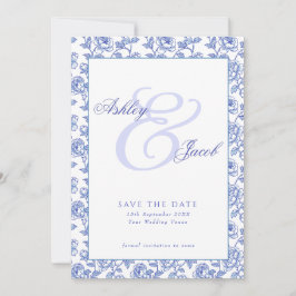 Reserve A Data Elegante Salve o Dia Floral Azul para Casamento