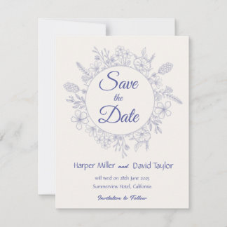 Reserve A Data Elegante Salve o Dia Floral Creme e Azul