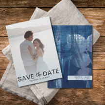 Elegante Save the Date Botânica & Foto em Azul Poe