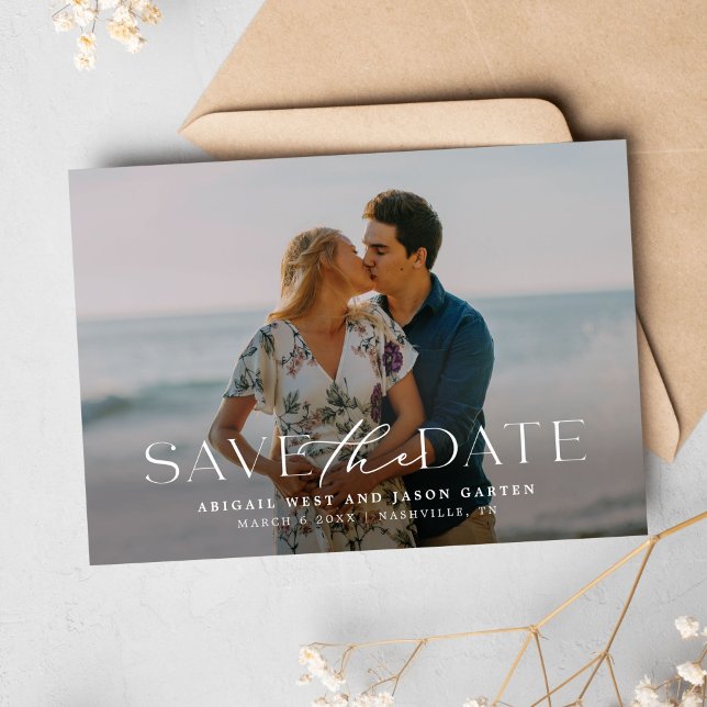 Reserve A Data Elegante Save the Date com Foto em Script (Criador carregado)