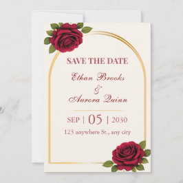 Reserve A Data Elegante Save the Date Floral em Burgundy e Dourad