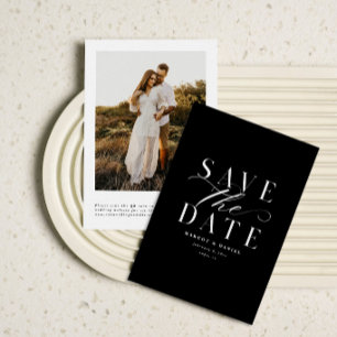 Reserve A Data Elegante Save The Date Preto e Branco Uma Foto QR