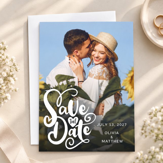 Reserve A Data Elegante Script de Foto Casamento Salve as Datas O (photo save the date wedding modern elegant simple typography calligraphy script contemporary overlay)