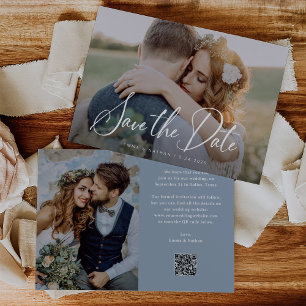Reserve A Data Elegante Script e Azul Empoeirado Foto e Código