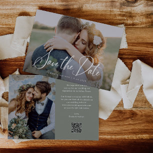 Reserve A Data Elegante Script e Verde Sage Foto e Código QR