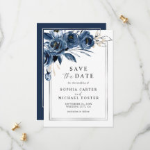 Elegante Script Floral Azul-Marinho Foto Casamento