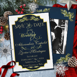 Reserve A Data Elegante Script & Foto - Azul/Dourado