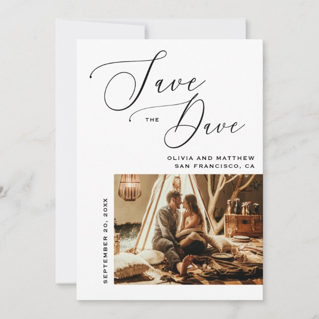 Reserve A Data Elegante Script | Foto Minimalista Casamento Limpo (Frente)