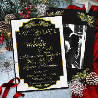 Reserve A Data Elegante Script & Foto - Preto/Dourado