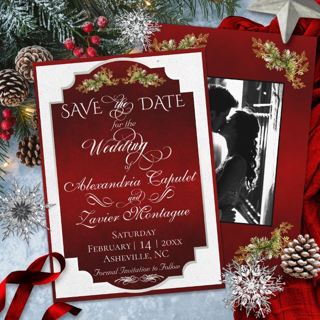 Reserve A Data Elegante Script & Foto - Vermelho/Prata (Criador carregado)