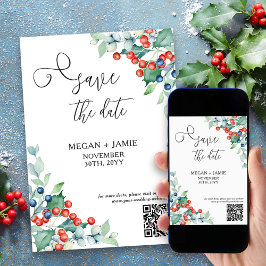 Reserve A Data Elegante Script Holly e Winter Berries