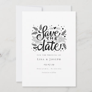 Reserve A Data Elegante Script Salve o Dia Preto e Branco