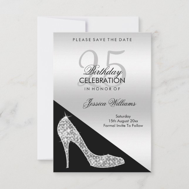 Reserve A Data Elegante Sequin Stiletto, Silver & Black Birthday (Frente)