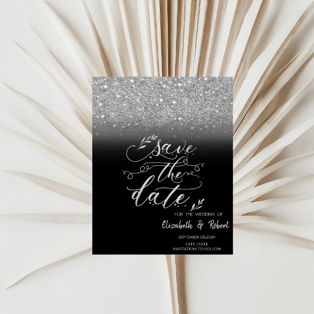Reserve A Data Elegante Silver Glitter Bokeh Black Salvar Data (Criador carregado)