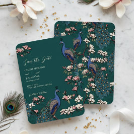 Reserve A Data Elegante Teal Floral Peacock Wedding