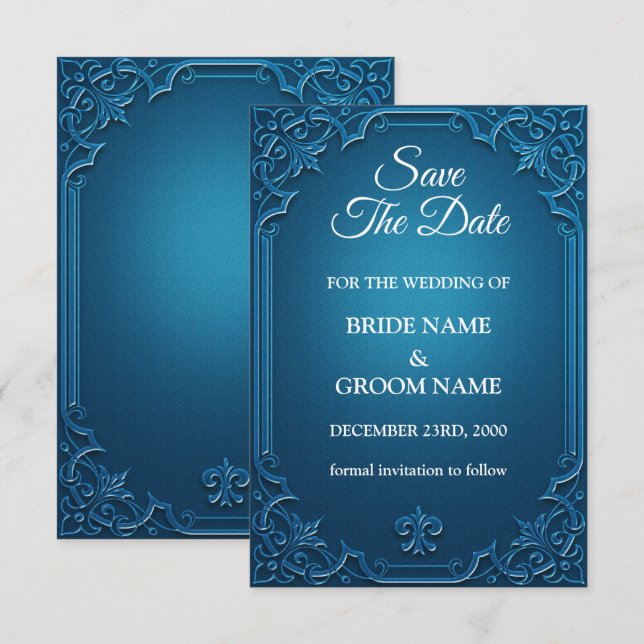 Reserve A Data Elegante Teal Turquoise Geométrica do casamento vi (Frente/Verso)