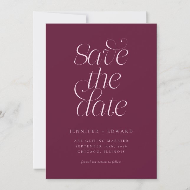 Reserve A Data Elegante Tipografia Moderna Casamento Cranberry (Frente)