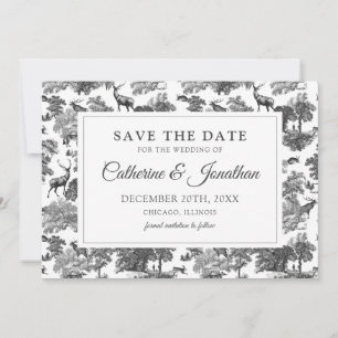 Reserve A Data Elegante Veado Toile Preto e Branco Vintage