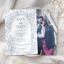 Reserve A Data Elegante Victorian Floral French Blue Toile Foto