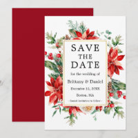 Elegante Watercolor Red Poinsettia Floral Greenere