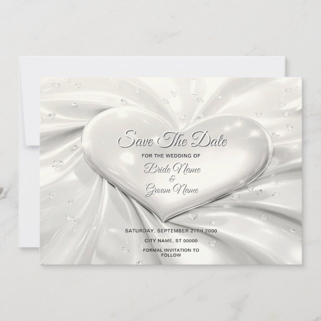 Reserve A Data Elegante White Cream Heart Salvar A Data (Frente)