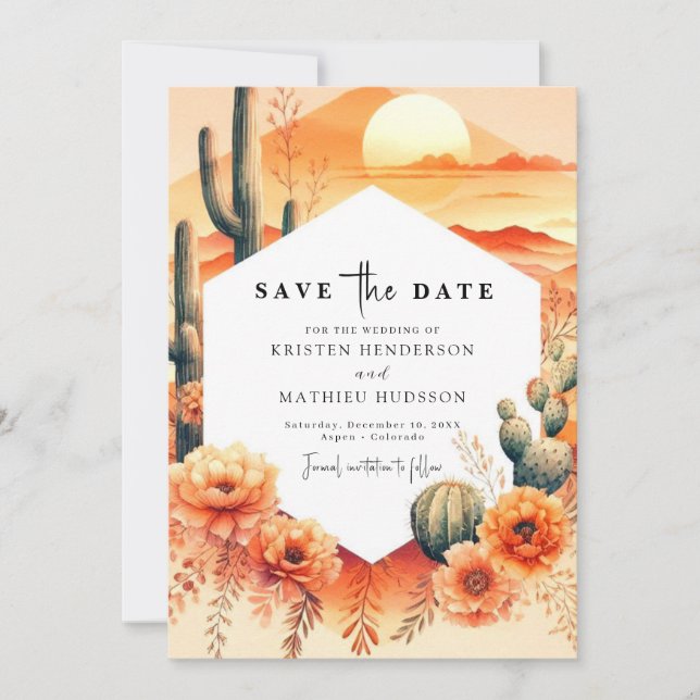 Reserve A Data Elegante Wild West Cactus Wedding (Frente)