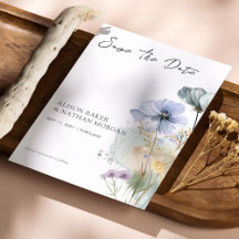 Elegante Wildflower Save the Date Card | Aquarela