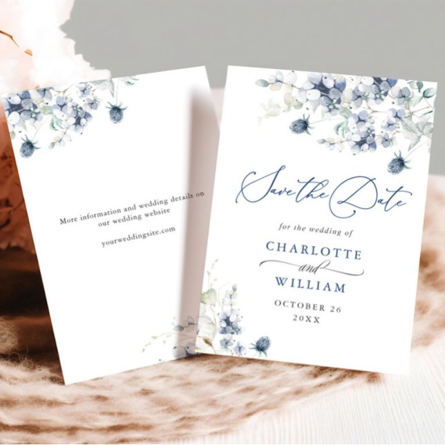 Reserve A Data Elegante Winter Blue Foliage Boho Wedding Código Q (Criador carregado)