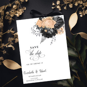 Reserve A Data Elegantes Flores Pretas com Creme para Salvar a Da