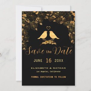 Reserve A Data Elegantes Flores Pretas e Douradas com Aves Foto P