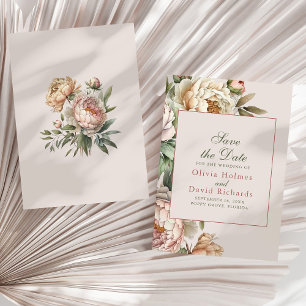 Reserve A Data Elegantes Peônias Rosa Bege em Aquarela para Casam