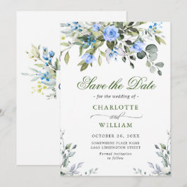 Reserve A Data Elegantes Rosas Azuis de Eucalipto Floral Casament