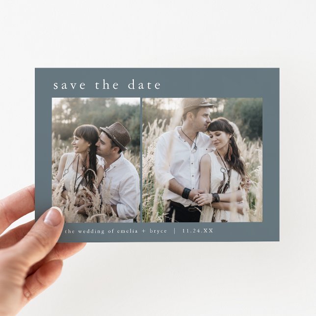 Reserve A Data EMELIA 2 Foto Simples Boho Casamento Azul-Marinho (EMELIA 2 Photo Simple Boho Navy Dark Blue Wedding Save The Date)