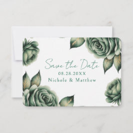Reserve A Data Emerald Green and Gold Rose Wedding